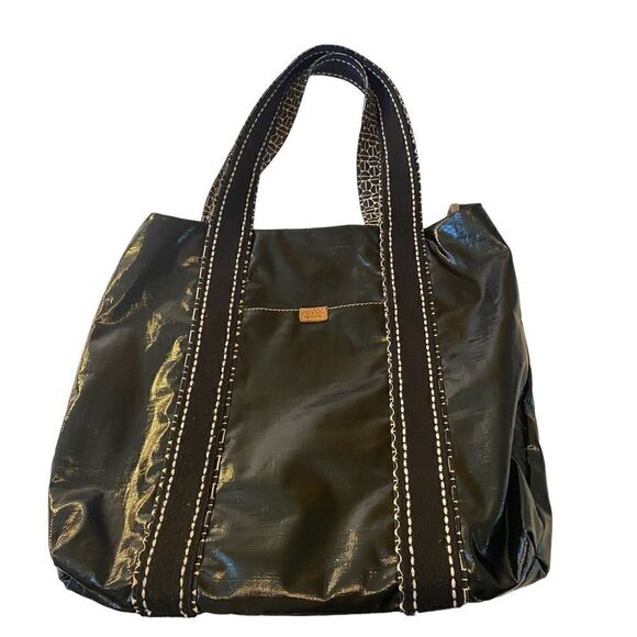 Fossil Extra Large Black Vinyl Tote. Funky Look w/tons of storage! - Picture 1 of 7